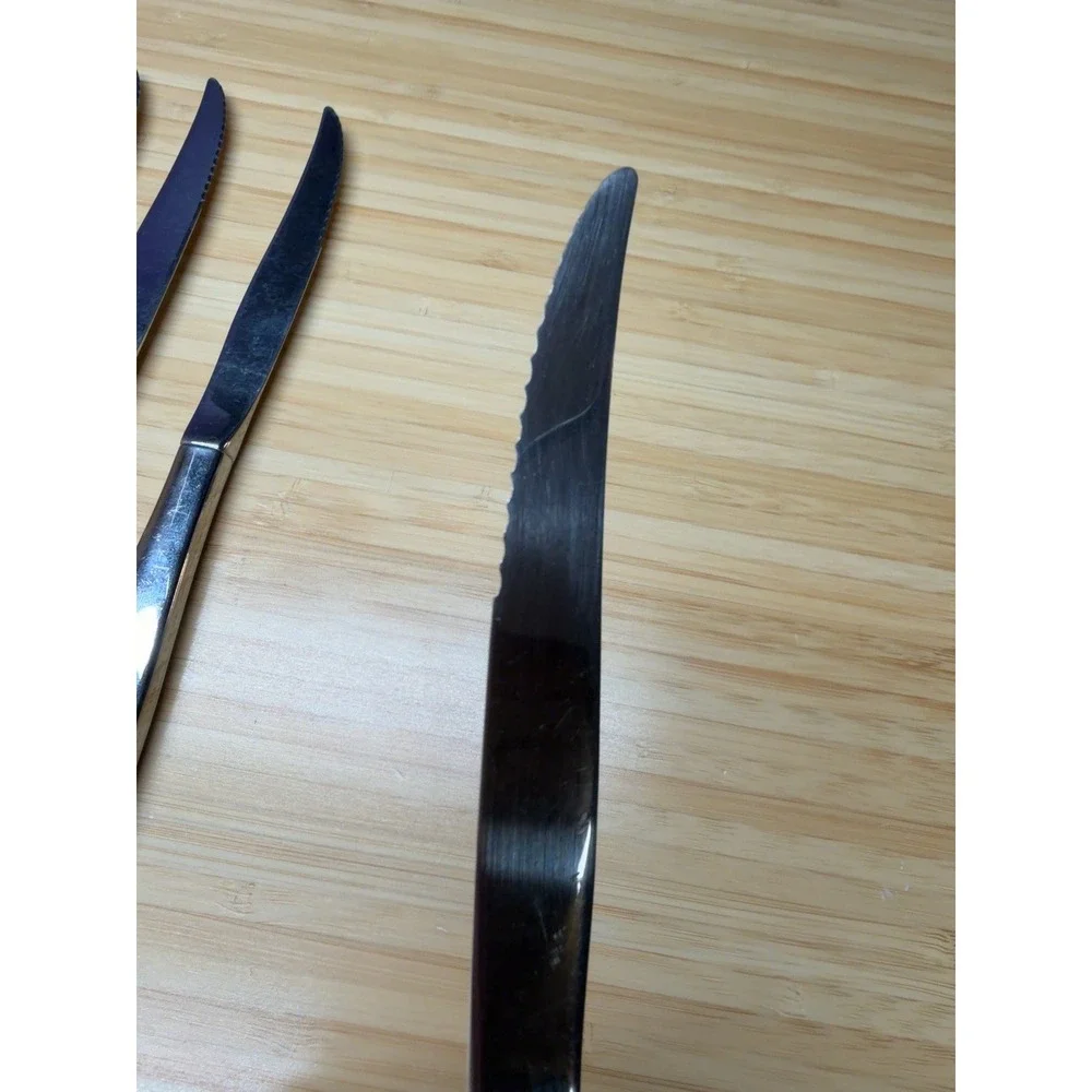 Vintage Floral Stainless Steel Steak Knives Set of 6 Serrated 9 Inch